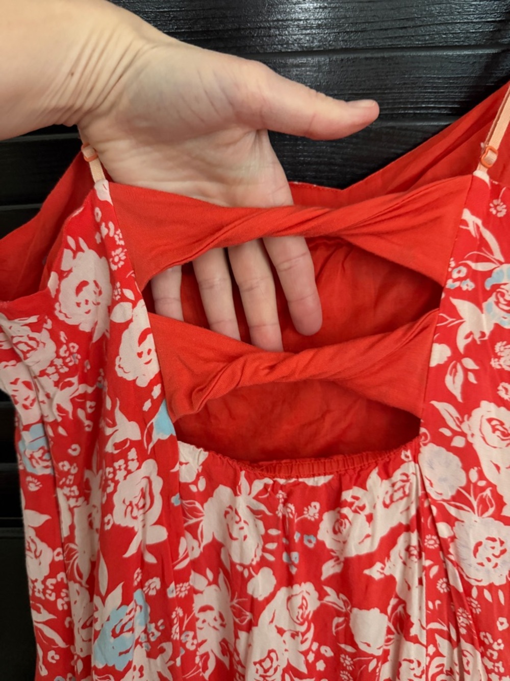 Free People Red Floral Twist Back Mini Dress Size 10 - Picture 8 of 11